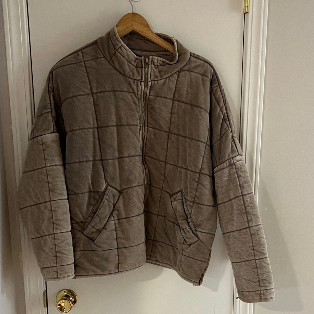 Forever 21 Quilted Zip-Up Jacket - Taupe